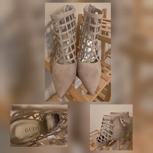 GUESS Lattice Pointed Toe Heeled Booties